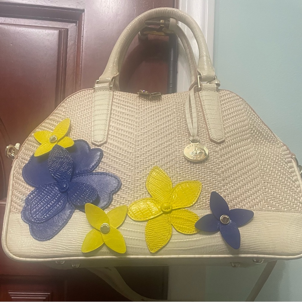 Brahmin Cream and Yellow Floral Hudson Handbag